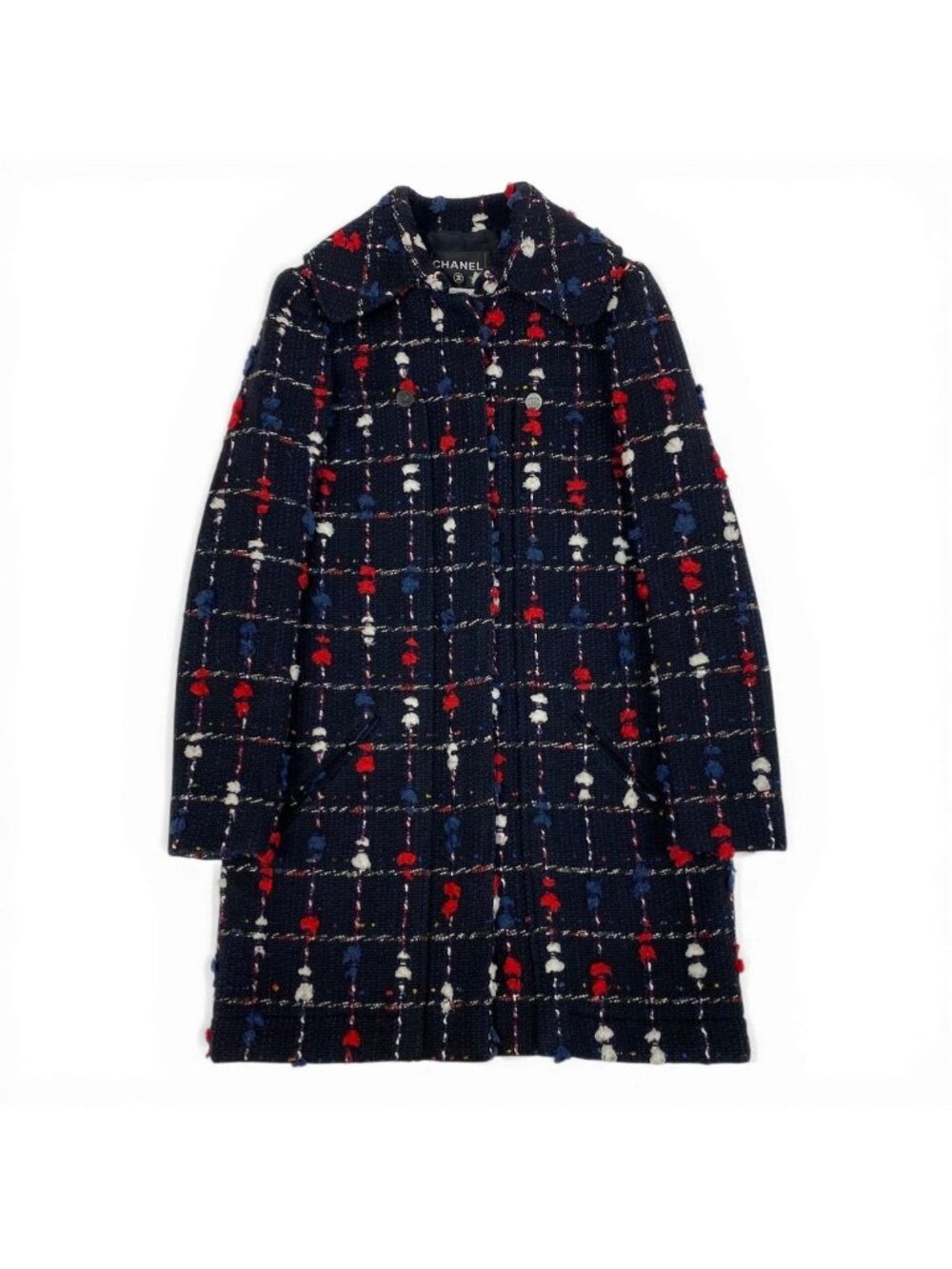Chanel CC Button Tweed Wool Acrylic Soutien Collar Coat